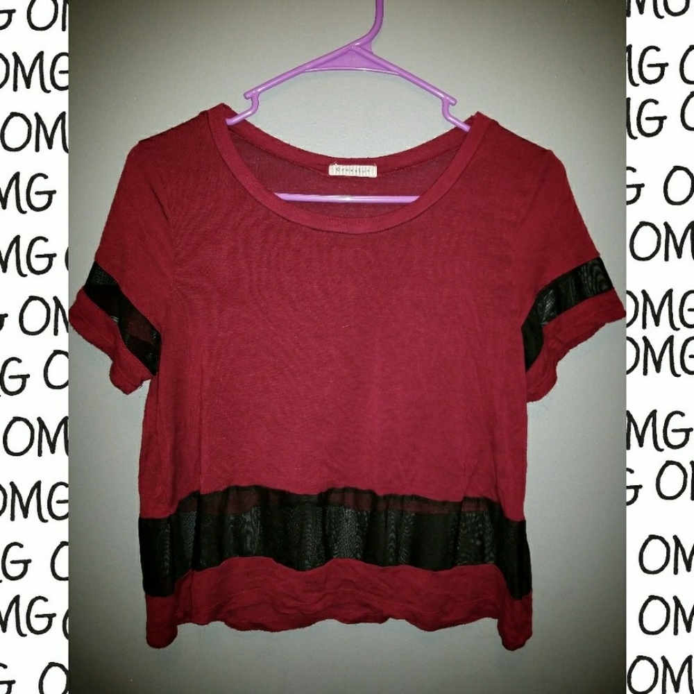 Red short sleeve shirt with sheer panels
